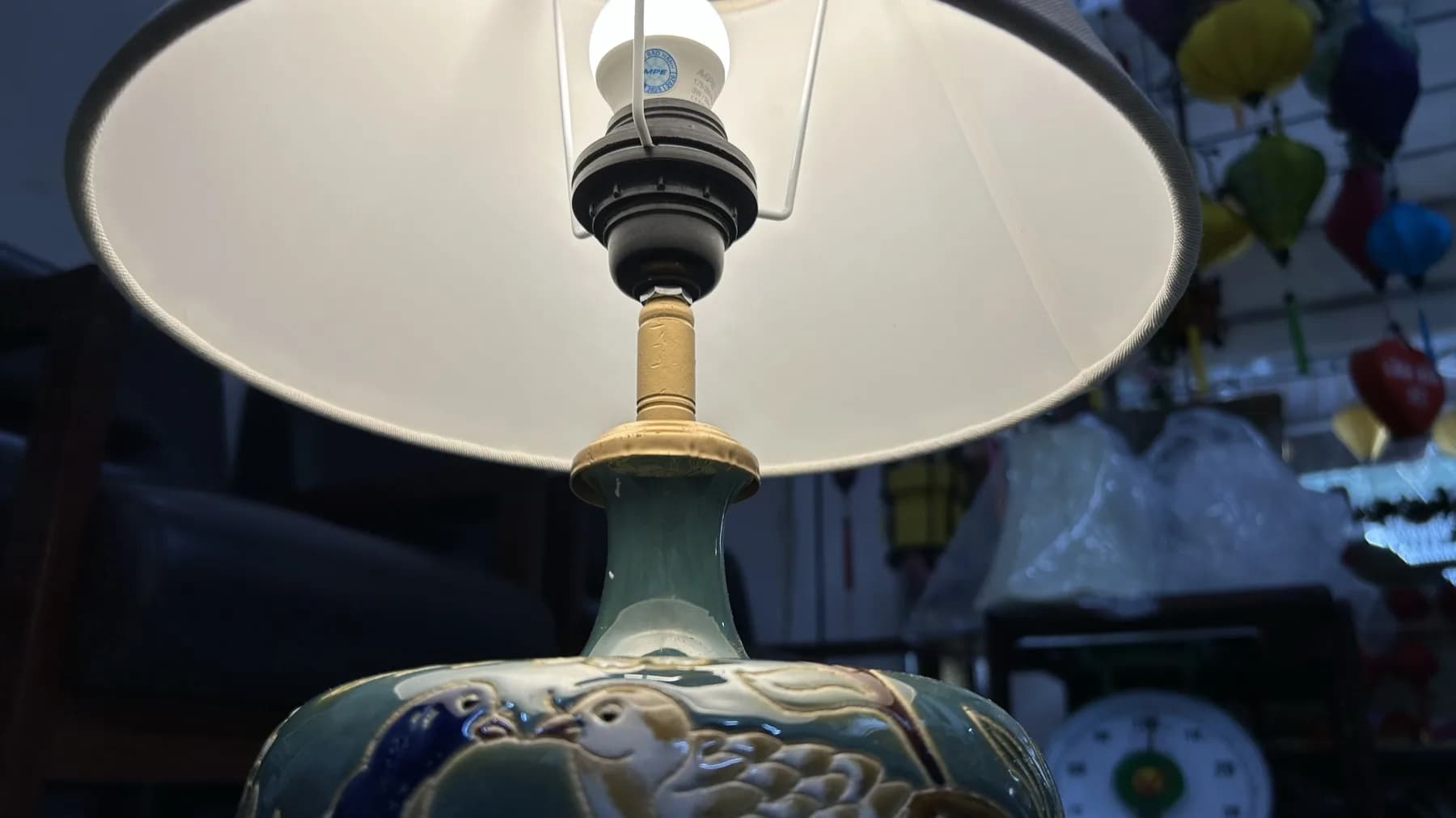 Close-up of the steel fitting and frame construction inside a KAHA fabric shade, before the fabric is wrapped