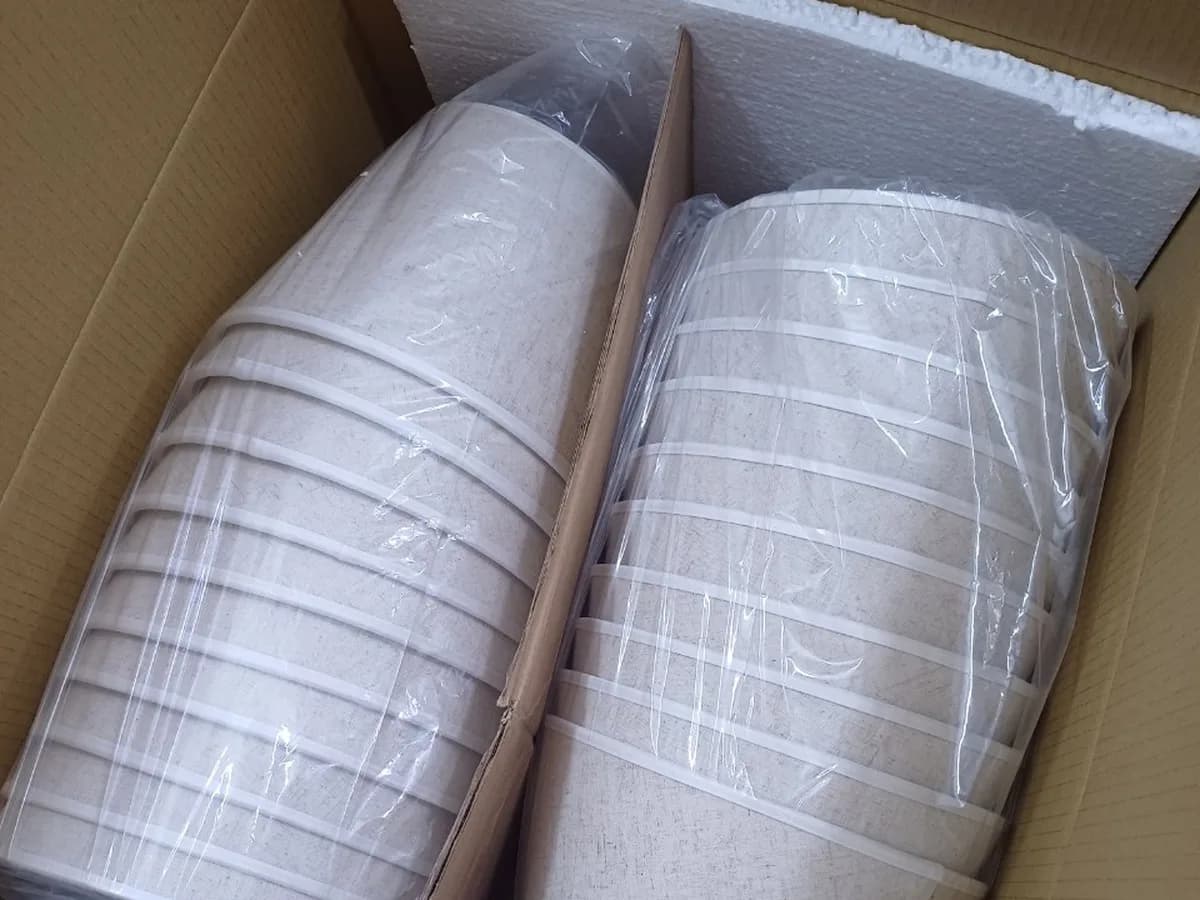 Finished lamp shades packed in 5-layer carton boxes at KAHA's workshop, ready to ship back to the customer