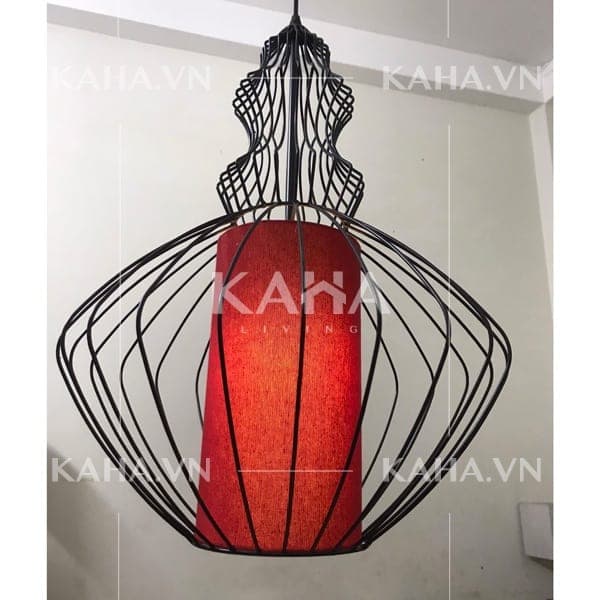 Đèn thả trần vải mỹ thuật dáng trụ trang trí quán café KH-DTR038 thumbnail 2