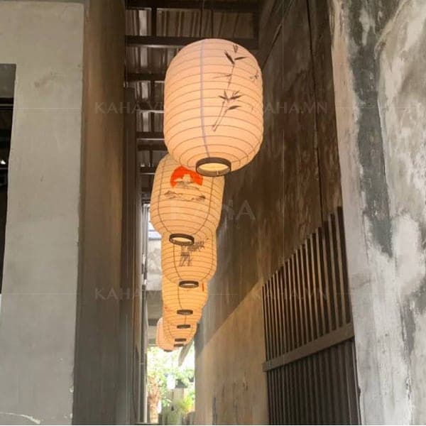 Đèn lồng Nhật Bản vải phi in họa tiết sắt tĩnh điện trang trí nhà hàng thumbnail 3
