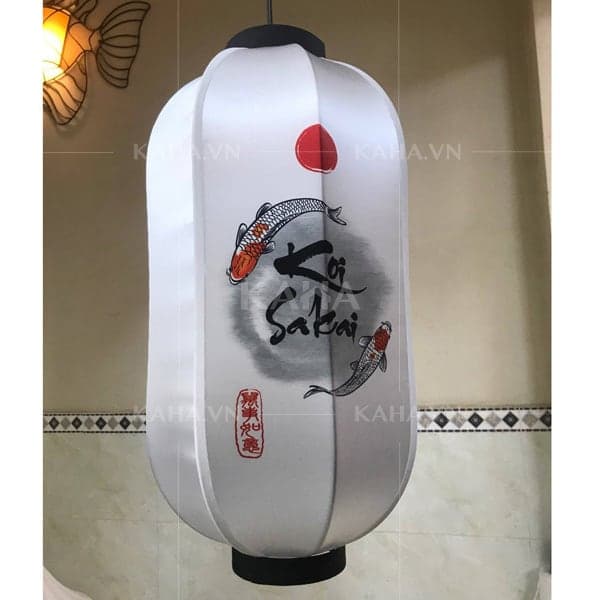 Đèn nhật vải phi trơn in logo sắt xịt trắng trang trí nhà hàng Nhật trắng thumbnail 5