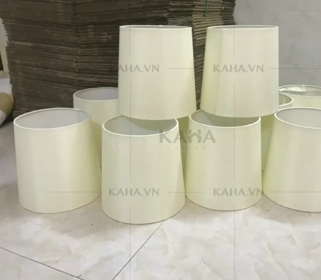 Chụp đèn vải kem trụ tròn bộ lớn trang trí nhà hàng khách sạn văn phòng