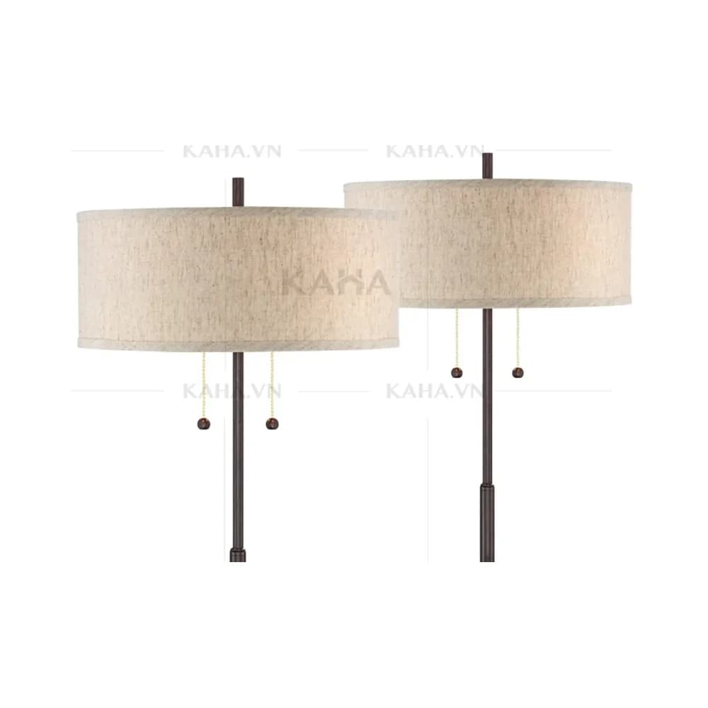 Đèn sàn vải linen hình trụ dây kéo kim loại trang trí phòng khách