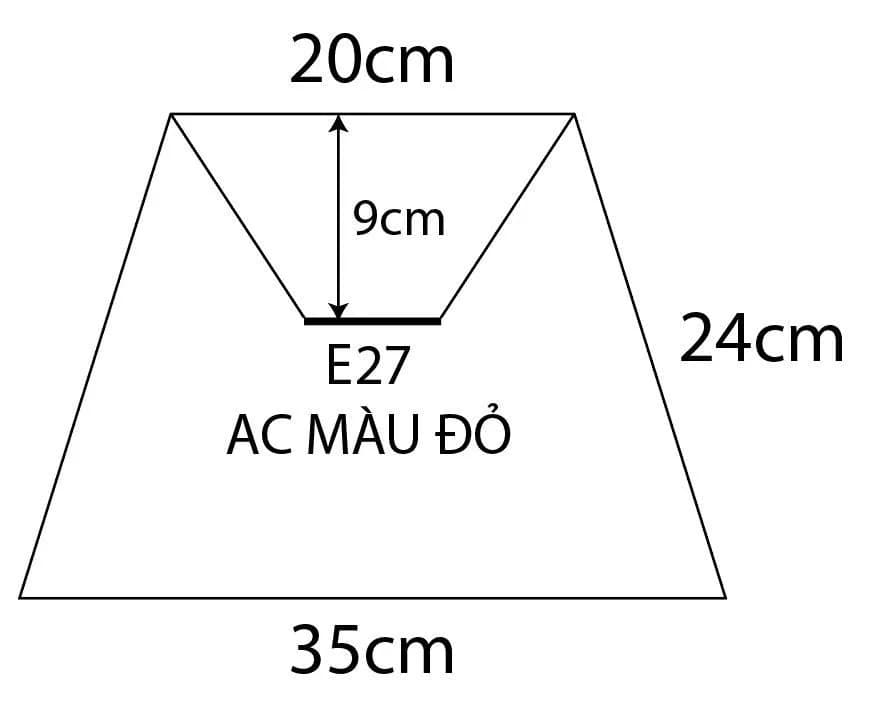 Chao đèn hình thang — miệng trên 20cm, đáy 35cm, cao 24cm, đui E27