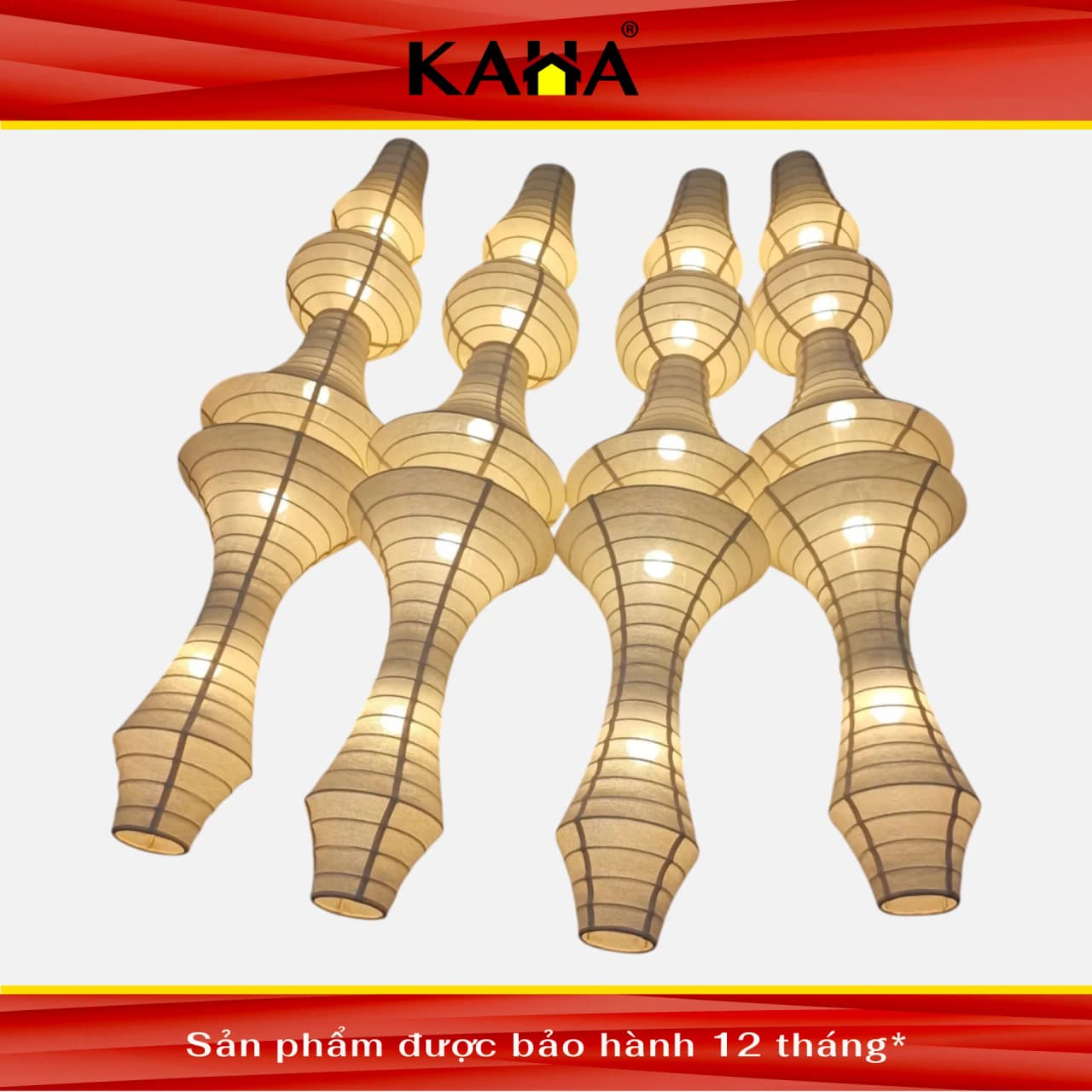 Đèn decor nghệ thuật vải kem dáng trụ nhiều bầu ghép KAHA
