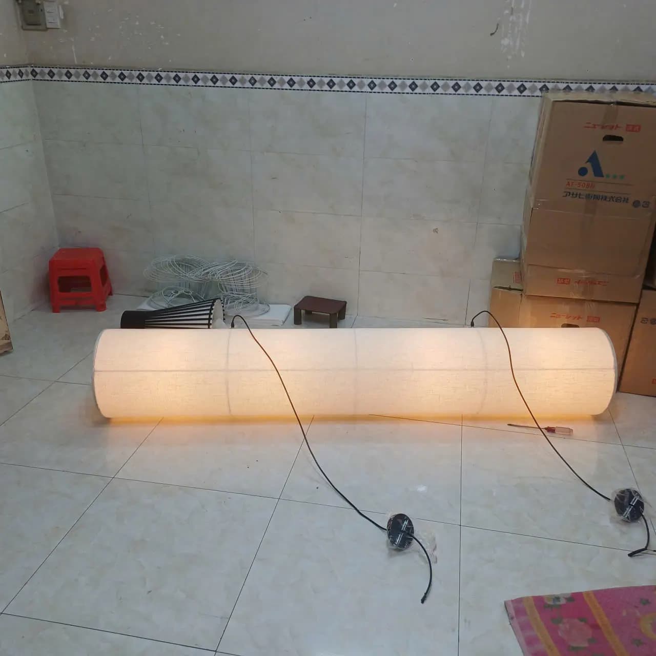 Đèn giấy dó ống trụ nằm ngang ánh sáng dài KH-GD04 thumbnail 2