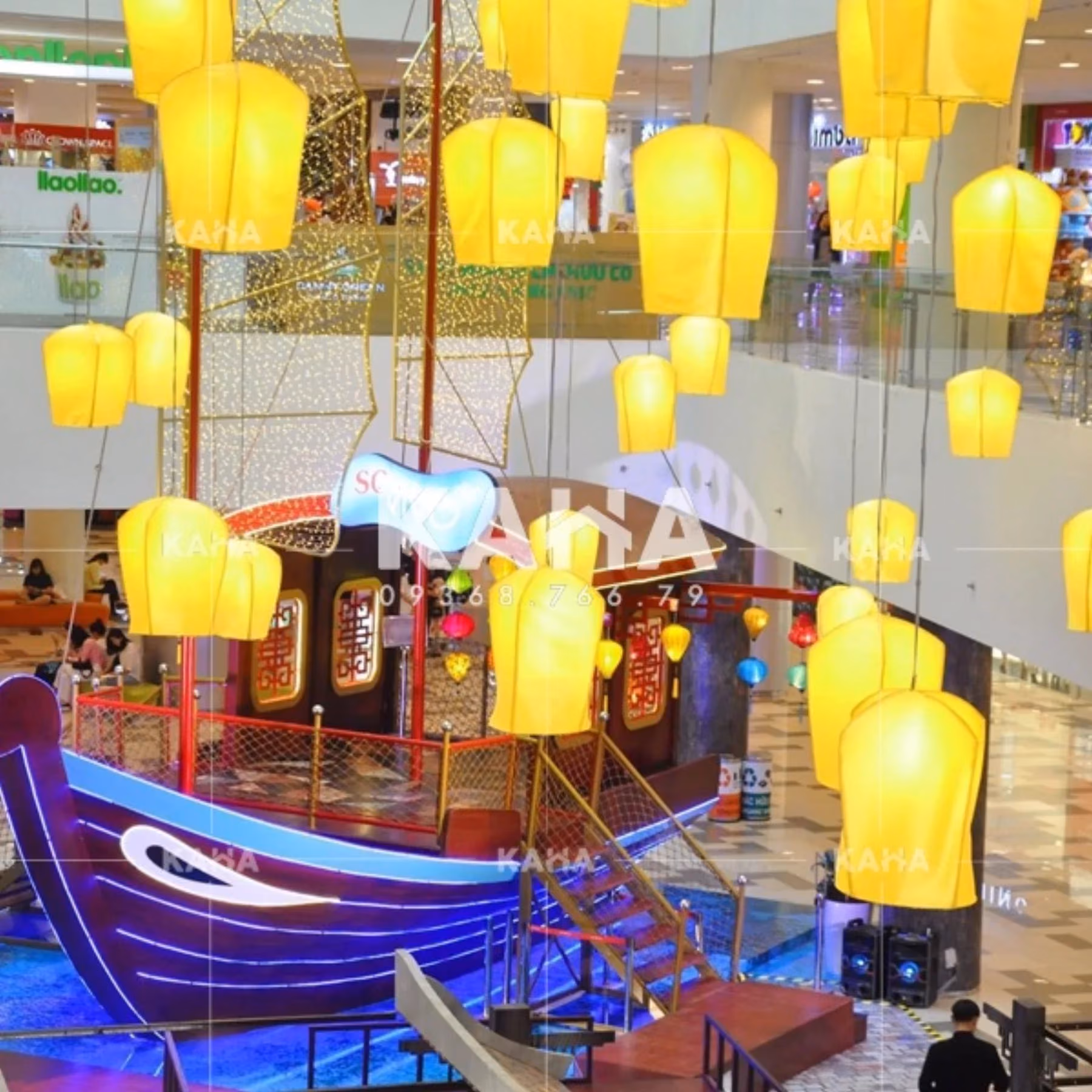 Cụm lồng đèn Hội An Lục Lăng Lồng Đèn sáng ngoài trời
