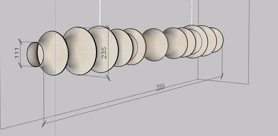 Bản vẽ cụm đèn thả oval treo hàng ngang cho không gian nhà hàng khách sạn