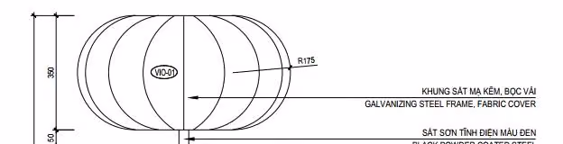 Bản vẽ mặt đứng đèn thả vải dáng bầu dục dùng cho gia công theo yêu cầu