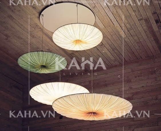 Bộ 4 đèn thả trần vải lụa nhăn trang trí quán café KH-DTR076
