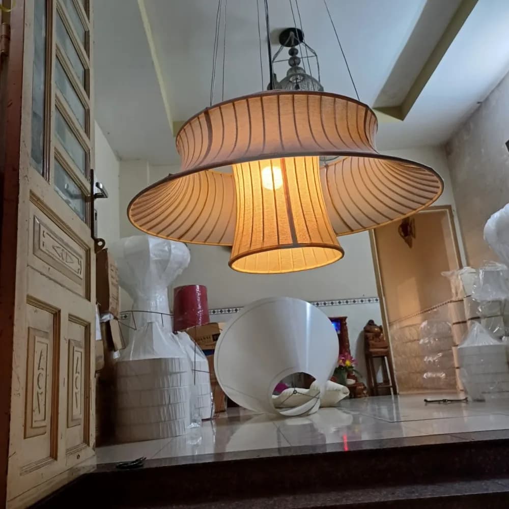 đèn chụp vải drum đôi showroom kaha sản phẩm thực