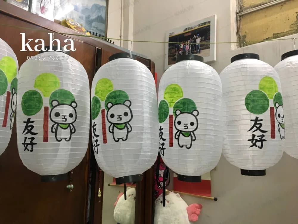 đèn vẽ tranh gấu trúc thân thiện hàng loạt lồng đèn nhật kaha