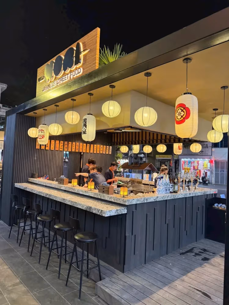 Đèn lồng vải khu quầy bar ấm cúng