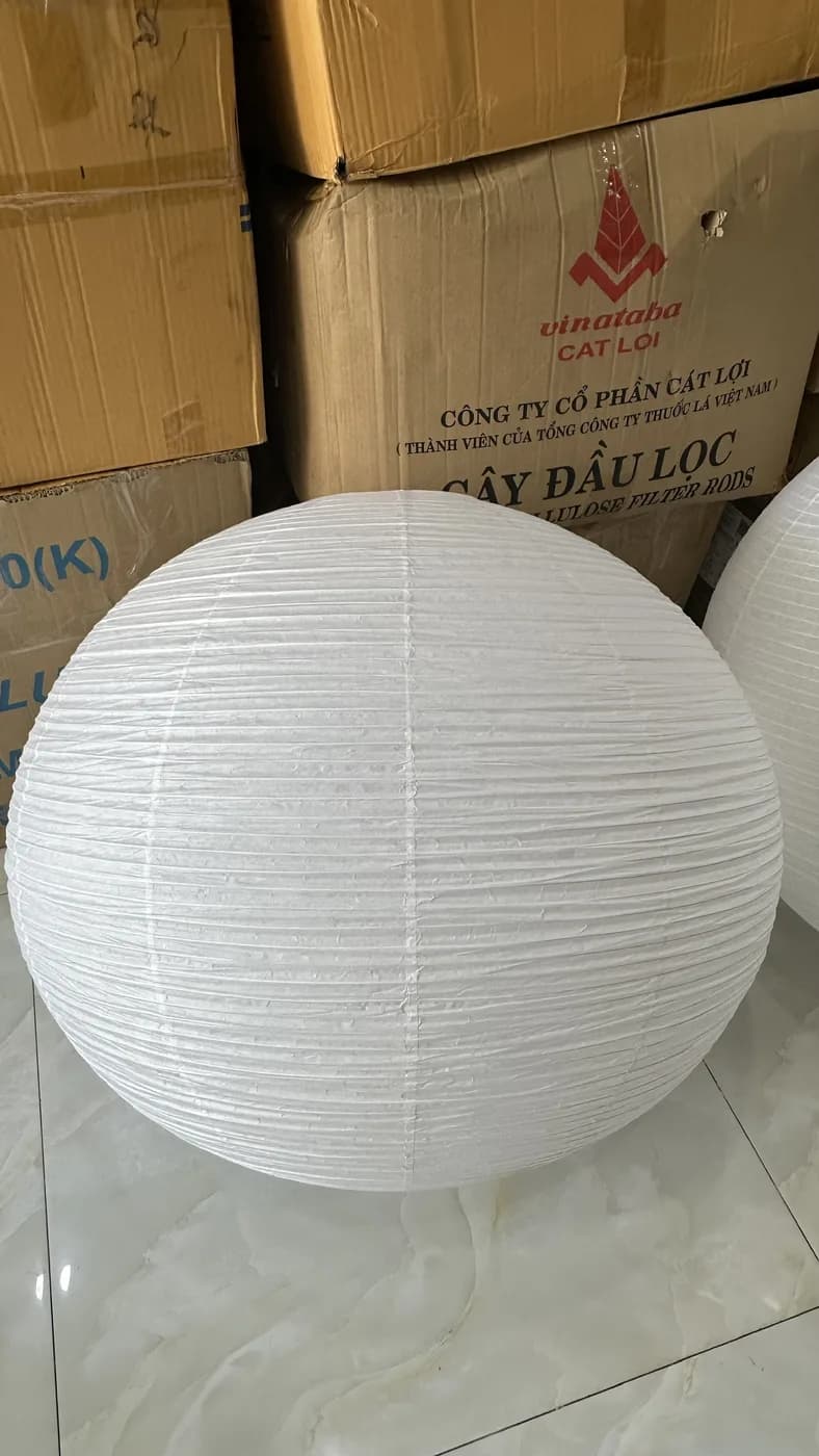 Đèn cầu bọc vải sợi khổ lớn dáng tròn