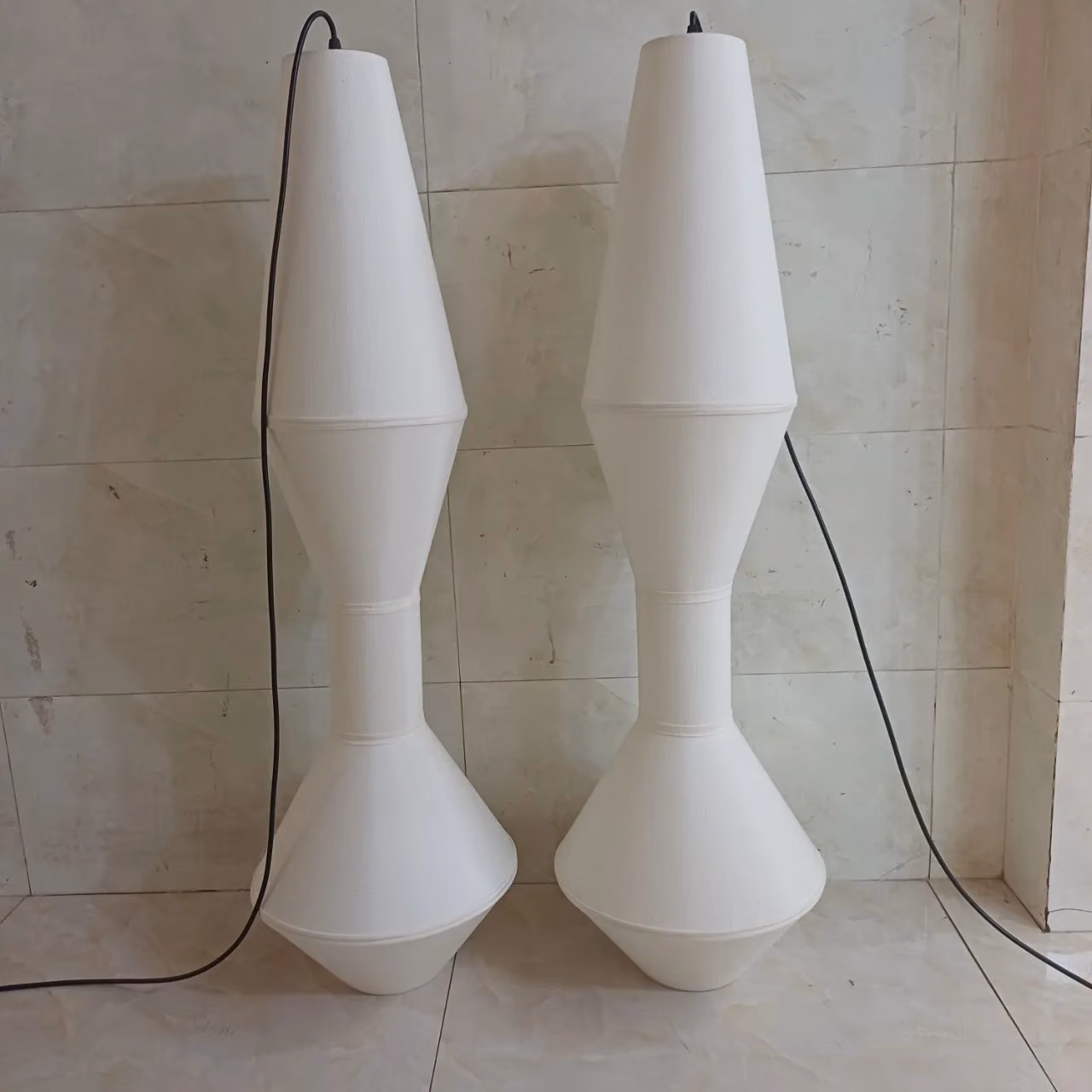 Đôi đèn thả vải dáng bầu thắt eo thân cao