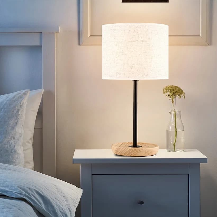 Đèn bàn đế gỗ tròn chụp vải linen trống KH-DB118 Đèn bàn đế gỗ tròn chụp vải linen trống KH-DB118