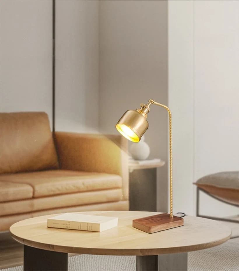 Đèn bàn đọc sách thân đồng đế gỗ chụp chuông vàng KH-DB138 Đèn bàn đọc sách thân đồng đế gỗ chụp chuông vàng KH-DB138