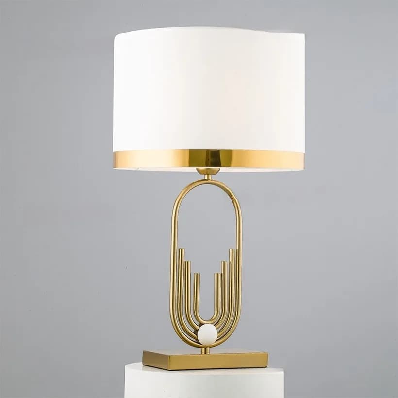 Đèn bàn khung oval vàng chụp vải viền vàng KH-DB127 Đèn bàn khung oval vàng chụp vải viền vàng KH-DB127
