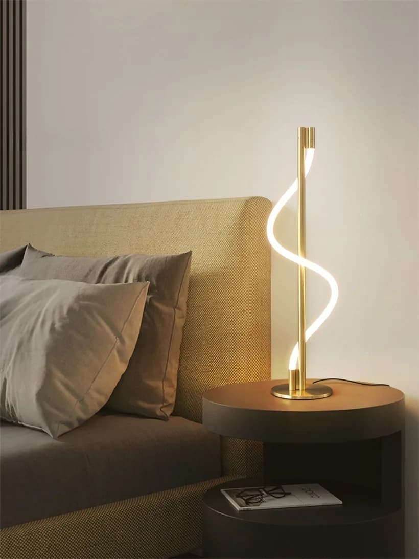 Đèn bàn ống LED mềm xoắn S quanh cột thẳng đế đĩa 2 màu KH-DB194 Đèn bàn ống LED mềm xoắn S quanh cột thẳng đế đĩa 2 màu KH-DB194