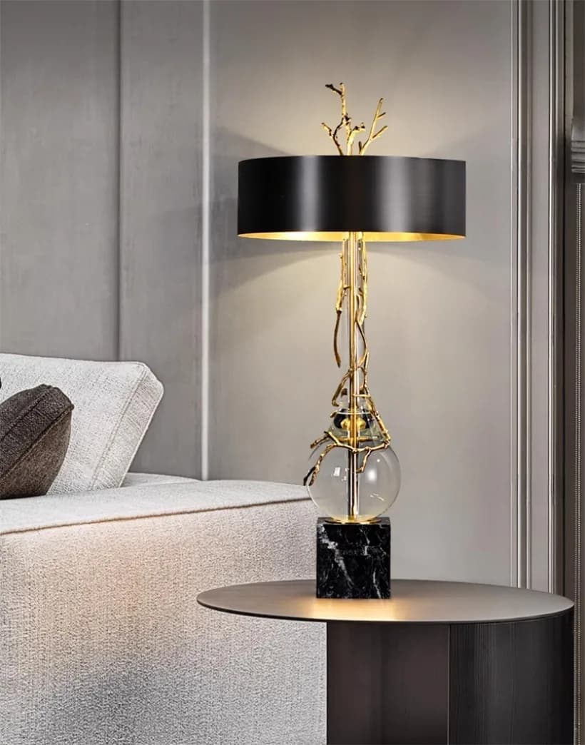 Đèn để bàn cành đồng quả cầu pha lê đế khối đá đen KH-DB149 Đèn để bàn cành đồng quả cầu pha lê đế khối đá đen KH-DB149