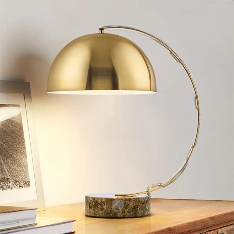 Đèn để bàn đế đá vân nâu cung vàng chụp nấm KH-DB195 Đèn để bàn đế đá vân nâu cung vàng chụp nấm KH-DB195