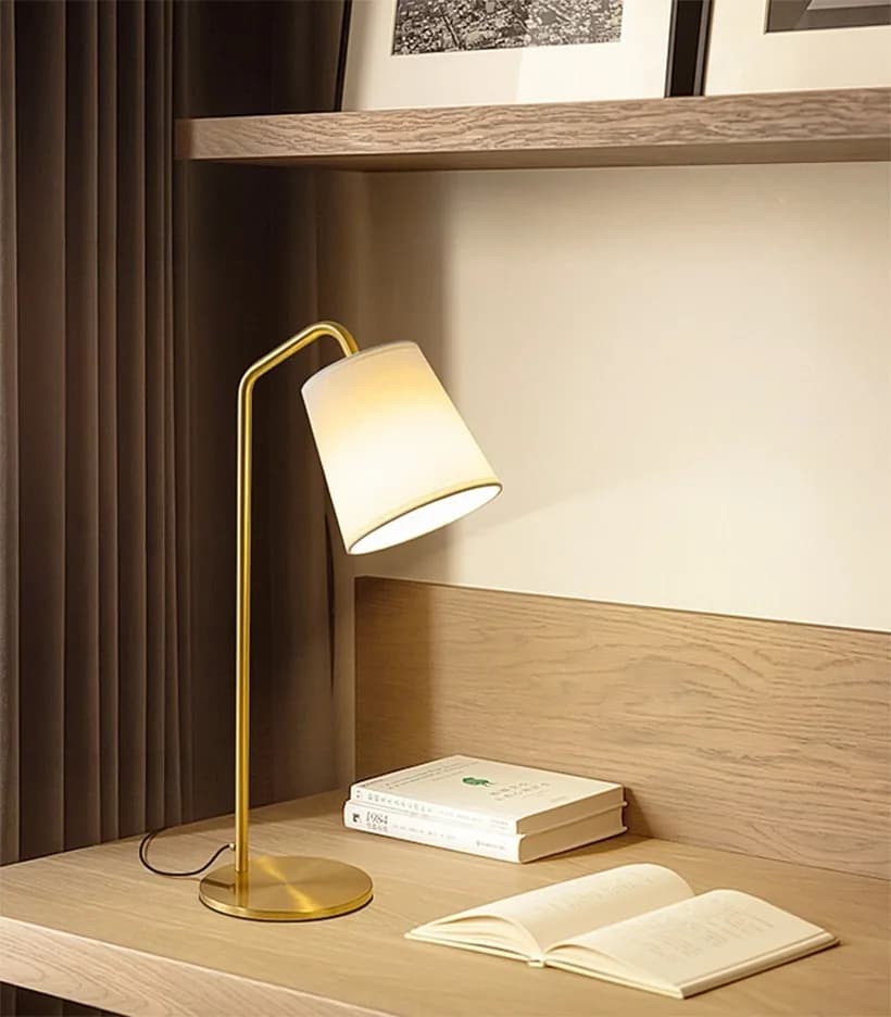 Đèn ngủ để bàn cần kim loại uốn gập chụp vải xô KH-DB107 Đèn ngủ để bàn cần kim loại uốn gập chụp vải xô KH-DB107